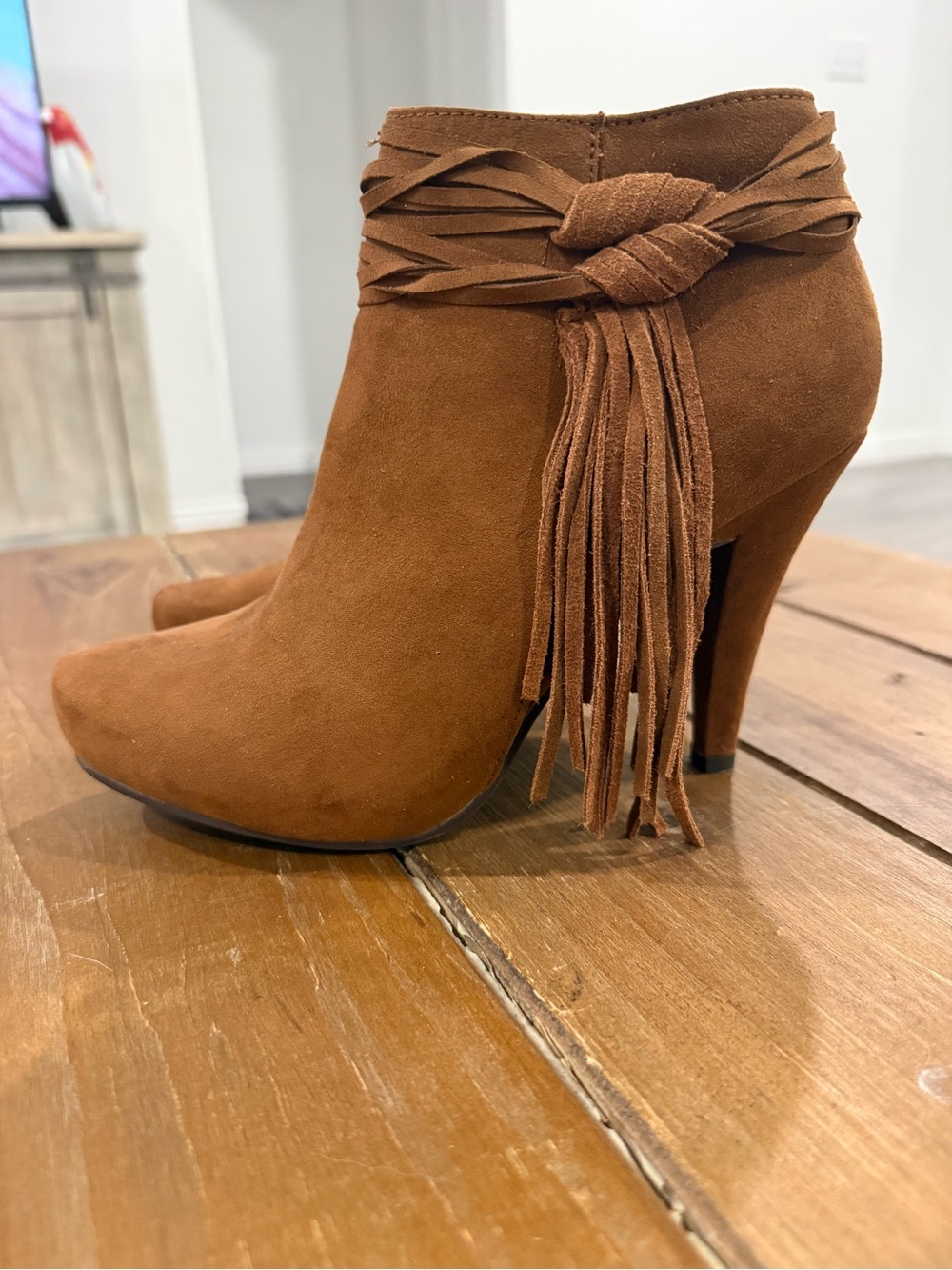 Call It Spring Brown Suede Fringe Ankle Boots